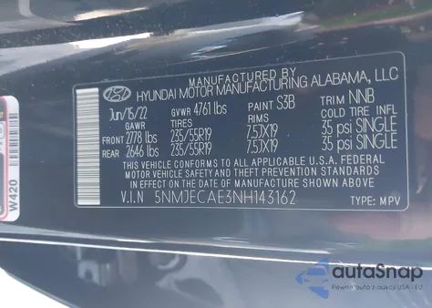 2022 Hyundai Tucson Limited from USA, damaged, VIN 5NMJECAE3NH143162